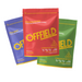 Three colorful packages of Offfield energy gummies on a white background