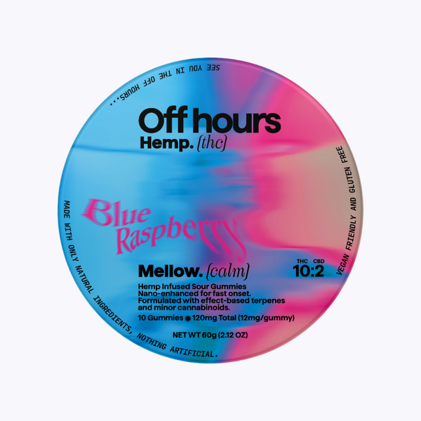 Off Hours Mellow Blue Raspberry Gummies - 10mg THC and 2mg CBD Off Hours Mellow Blue Raspberry Gummies - 10mg THC and 2mg CBD